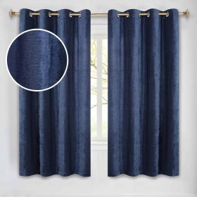 Noor Semi-Blackout Chenille Washable Grommet Curtains, Set of 2 Panels (Color: Navy Blue, size: 52" x 63")