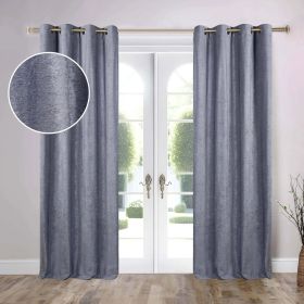 Noor Semi-Blackout Chenille Washable Grommet Curtains, Set of 2 Panels (Color: Grey, size: 52" x 108")