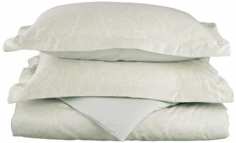 Cotton Blend 600 Thread Count Paisley Duvet Cover Set (Color: White, size: King/California King)