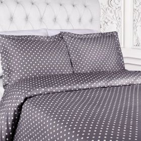 Cotton Blend 600 Thread Count Polka Dot Duvet Cover Set (Color: Gray, size: King/California King)
