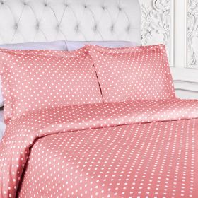 Cotton Blend 600 Thread Count Polka Dot Duvet Cover Set (Color: Pink, size: Full/Queen)