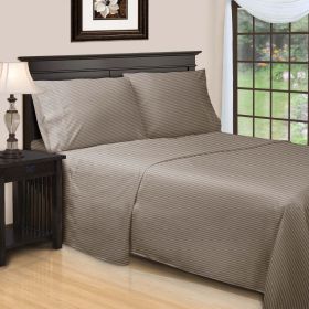 650 Thread Count Egyptian Cotton Sateen Stripe Bed Sheet Set (Color: Gray, size: Queen)