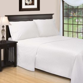 650 Thread Count Egyptian Cotton Sateen Stripe Bed Sheet Set (Color: White, size: Queen)