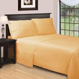 650 Thread Count Egyptian Cotton Sateen Stripe Bed Sheet Set (Color: Gold, size: King)