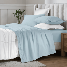 650 Thread Count Egyptian Cotton Bed Sheets - Sateen Weave (Color: Baby Blue, size: Olympic Queen)