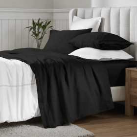 650 Thread Count Egyptian Cotton Bed Sheets - Sateen Weave (Color: Black, size: Olympic Queen)