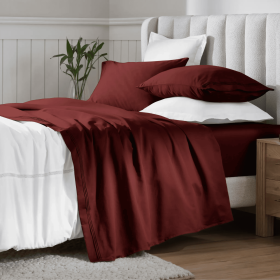 650 Thread Count Egyptian Cotton Bed Sheets - Sateen Weave (Color: Burgundy, size: Olympic Queen)