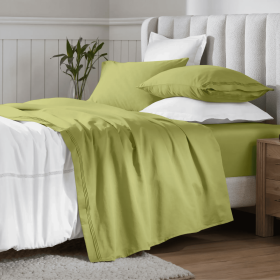 650 Thread Count Egyptian Cotton Bed Sheets - Sateen Weave (Color: Olive Green, size: Olympic Queen)