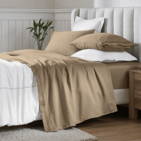 650 Thread Count Egyptian Cotton Bed Sheets - Sateen Weave (Color: Taupe, size: Olympic Queen)