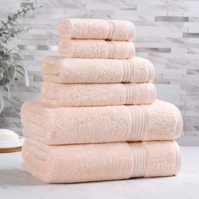 6-Piece Egyptian Cotton Plush Towel Set - Heritage (Color: Peach)