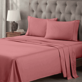 400 Thread Count Egyptian Cotton Sateen Bed Sheet Set (Color: Blush, size: King)