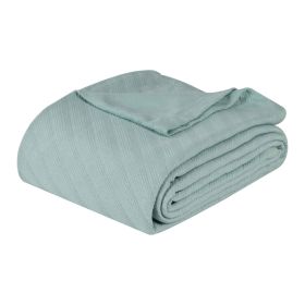 Milan Cotton Textured Jacquard Striped Lightweight Woven Blanket (Color: Aqua, size: Twin)