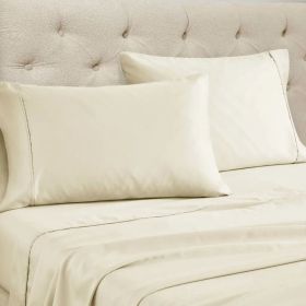 1500 Thread Count Cotton Blend Solid Deep Pocket Sheet (Color: Ivory, size: California King)