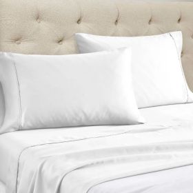 1500 Thread Count Cotton Blend Solid Deep Pocket Sheet (Color: White, size: Queen)
