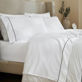 600 Thread Count Cotton Blend Bed Sheet Set - Imperia Embroidered Hem (Color: White/Black, size: Twin)