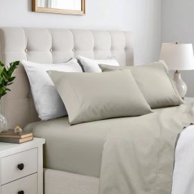 600 Thread Count Cotton Blend Bed Sheet Set Solid Deep Pocket (Color: Stone, size: Twin XL)