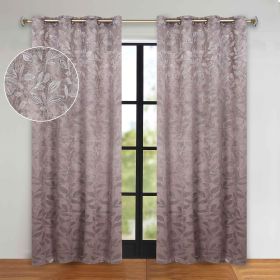Blackout Curtains Leaves Pattern Room Darkening Grommet 2 Panels (Color: Cappuccino/Brown, size: 52" x "72)