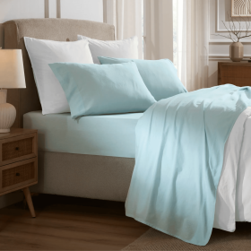 Carmen 100% Cotton Relaxed Wash Deep Pocket Bed Sheet Set (Color: Blue, size: California King)