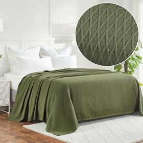 100% Cotton Thermal Blanket – Diamond Weave All-Season, Lightweight & Breathable (Color: Forest Green, size: Throw)