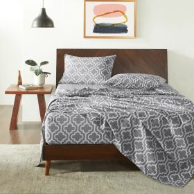 100% Cotton Flannel Bed Sheet Set Trellis Deep Pocket (Color: Grey, size: Queen)
