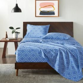 100% Cotton Flannel Bed Sheet Set Trellis Deep Pocket (Color: Light Blue, size: King)