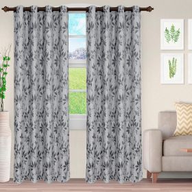 Ghera Jacquard Curtain Panel Set with Grommet Top Header (Color: Charcoal Ivory, size: 52" x 63")