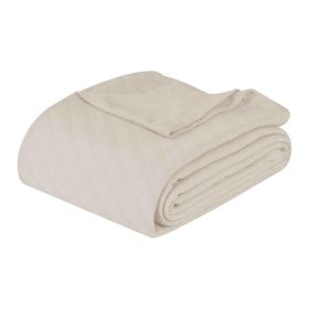 Milan Cotton Textured Jacquard Striped Lightweight Woven Blanket (Color: Ivory, size: Twin)
