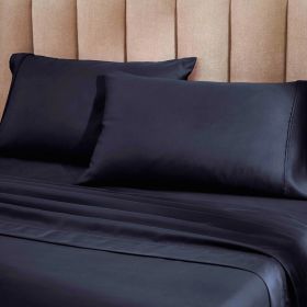 1200 Thread Count Cotton Rich Bed Sheet Set Solid Deep Pocket (Color: Navy Blue, size: California King)