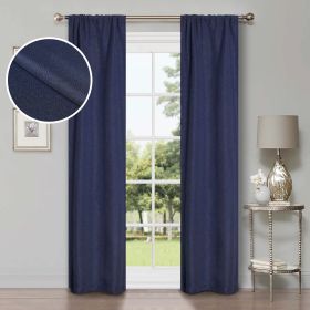 Room Darkening Blackout Curtains Linen Pattern Washable Set of 2 (Color: Navy Blue, size: 52" x 63")