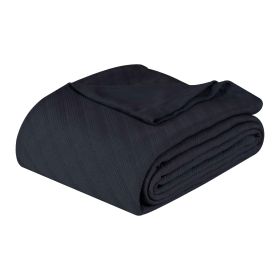 Milan Cotton Textured Jacquard Striped Lightweight Woven Blanket (Color: Navy Blue, size: Throw)
