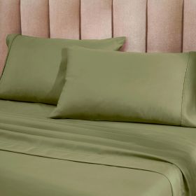1200 Thread Count Cotton Rich Bed Sheet Set Solid Deep Pocket (Color: Sage, size: Split King)