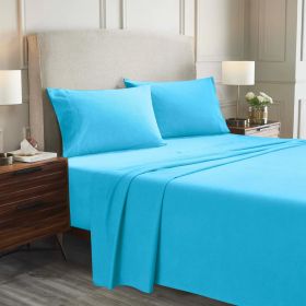 100% Cotton Flannel Sheets Set -  Solid Deep Pocket Bed Sheet Set (Color: Blue, size: California King)
