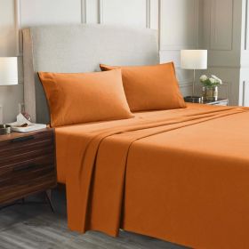 100% Cotton Flannel Sheets Set -  Solid Deep Pocket Bed Sheet Set (Color: Pumpkin, size: King)