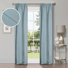 Room Darkening Blackout Curtains Linen Pattern Washable Set of 2 (Color: Teal, size: 52" x 72")