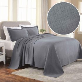 Lightweight Cotton Matelassé Bedspread Set 3-Piece Basketweave Jacquard (Color: Gray, size: Queen)