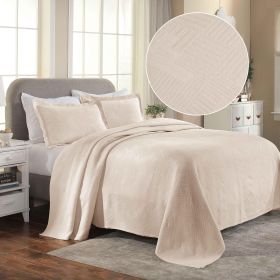 Lightweight Cotton Bedspread Sets 3-Piece Geometric Fret Jacquard Matelassé Scalloped (Color: Bisque, size: Full)