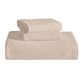 Florin Cotton Matelasse Weave Jacquard Scroll Medallion Bedspread Set (Color: Linen, size: King)