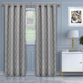 Imperial Trellis Washable Room Darkening Blackout Curtains, Set of 2 (Color: Silver, size: 52" x 63")
