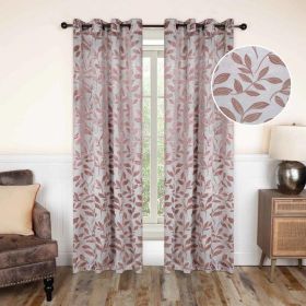 Leaves Machine Washable Room Darkening Blackout Curtains, Set of 2 (Color: Champagne, size: 26" X 84")