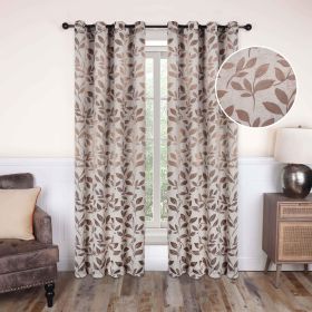 Leaves Machine Washable Room Darkening Blackout Curtains, Set of 2 (Color: White Copper, size: 52" X 120")