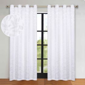Blackout Curtains Leaves Pattern Room Darkening Grommet 2 Panels (Color: White, size: 52" x "72)