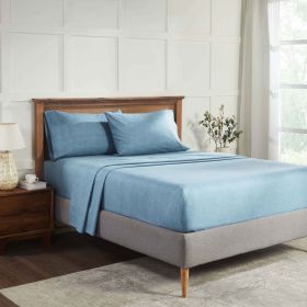 100% Cotton Flannel Sheet Set Warm Two-Toned Melange Deep Pocket (Color: Blue, size: California King)