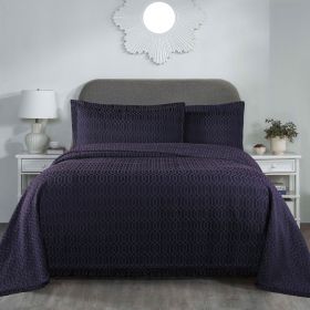 Lightweight Cotton Bedspread Set 3-Piece Remi Geometric Fringe Jacquard (Color: Navy Blue, size: King)