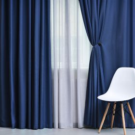 Solid Machine Washable Room Darkening Blackout Curtains, Set of 2 (Color: Navy Blue - 2 Piece, size: 52" X 120")