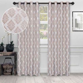 Venetian Damask Jacquard Grommet Traditional Curtain Panel Set (Color: Brass, size: 42" X 108")
