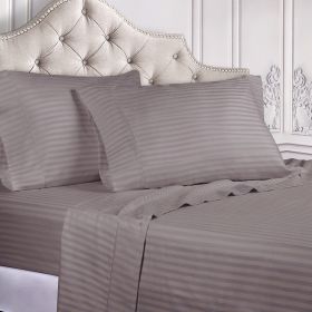 300 Thread Count Egyptian Cotton Sateen Stripe Bed Sheet Set (Color: Gray, size: King)