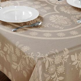 Abigail 100% Soft Cotton Floral Table Cover, Round/Oblong (Color: Linen, size: 60"x104" Oblong)