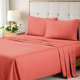 700 Thread Count Egyptian Cotton Sateen Bed Sheet Set (Color: Coral, size: King)