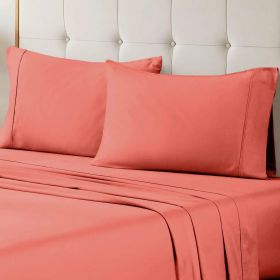 100% Egyptian Cotton 700 Thread Count Solid Pillowcase Set (Color: Coral, size: King)