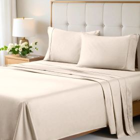 700 Thread Count Egyptian Cotton Sateen Bed Sheet Set (Color: Ivory, size: King)